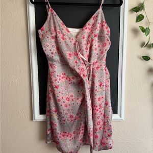 Lush Pink and Green Floral Wrap Dress